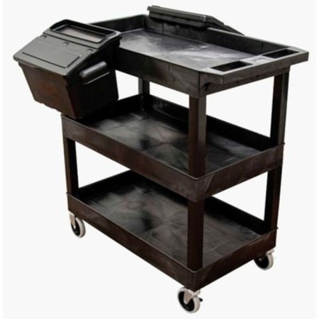 LUXOR Luxor Tub Cart, Black, 32" x 18", 3 Shelves, 2 Outrigger Utility Cart Bins, 100 Lbs Shelf Cap. EC111-B-OUTRIG